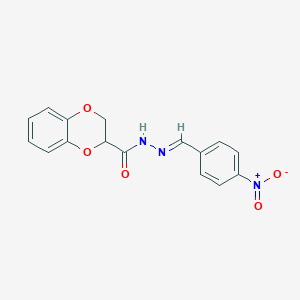 molecular formula C16H13N3O5 B5694625 N-[(E)-(4-nitrophenyl)methylideneamino]-2,3-dihydro-1,4-benzodioxine-3-carboxamide 