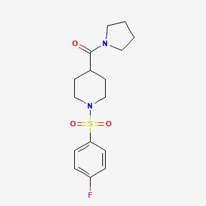 molecular formula C16H21FN2O3S B5694959 1-[(4-fluorophenyl)sulfonyl]-4-(1-pyrrolidinylcarbonyl)piperidine 