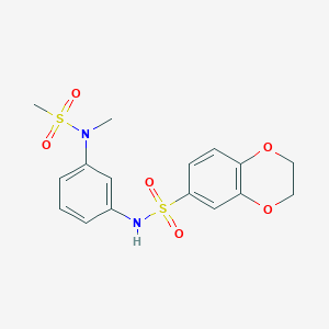 molecular formula C16H18N2O6S2 B5695043 N-{3-[methyl(methylsulfonyl)amino]phenyl}-2,3-dihydro-1,4-benzodioxine-6-sulfonamide 