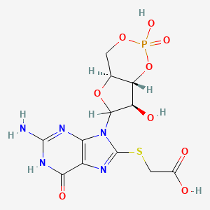 2-[[9-[(4aS,7R,7aR)-2,7-dihydroxy-2-oxo-4a,6,7,7a-tetrahydro-4H-furo[3,2-d][1,3,2]dioxaphosphinin-6-yl]-2-amino-6-oxo-1H-purin-8-yl]sulfanyl]acetic acid