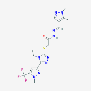 molecular formula C17H20F3N9OS B5695409 N'-[(1,5-dimethyl-1H-pyrazol-4-yl)methylene]-2-({4-ethyl-5-[1-methyl-5-(trifluoromethyl)-1H-pyrazol-3-yl]-4H-1,2,4-triazol-3-yl}thio)acetohydrazide 