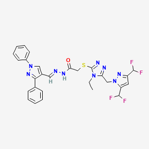 molecular formula C28H25F4N9OS B5696173 2-[(5-{[3,5-bis(difluoromethyl)-1H-pyrazol-1-yl]methyl}-4-ethyl-4H-1,2,4-triazol-3-yl)thio]-N'-[(1,3-diphenyl-1H-pyrazol-4-yl)methylene]acetohydrazide 