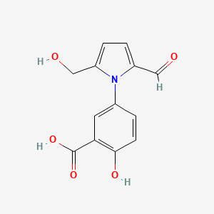 molecular formula C13H11NO5 B569648 苯甲酸，5-[2-甲酰基-5-(羟甲基)-1H-吡咯-1-基]-2-羟基- CAS No. 876903-48-9