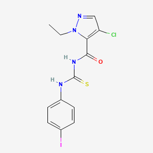 molecular formula C13H12ClIN4OS B5696791 4-chloro-1-ethyl-N-{[(4-iodophenyl)amino]carbonothioyl}-1H-pyrazole-5-carboxamide 