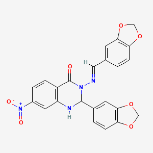 molecular formula C23H16N4O7 B5697084 2-(1,3-benzodioxol-5-yl)-3-[(1,3-benzodioxol-5-ylmethylene)amino]-7-nitro-2,3-dihydroquinazolin-4(1H)-one 