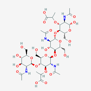 molecular formula C38H62N4O25 B569804 O-2-(Acetylamino)-2-deoxy-beta-D-glucopyranosyl-(1-->4)-O-(N-acetyl-beta-muramosyl)-(1-->4)-O-2-(acetylamino)- CAS No. 13538-21-1