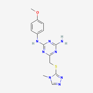 molecular formula C14H16N8OS B5700499 N-(4-methoxyphenyl)-6-{[(4-methyl-4H-1,2,4-triazol-3-yl)thio]methyl}-1,3,5-triazine-2,4-diamine 
