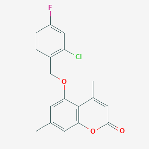 molecular formula C18H14ClFO3 B5700661 5-[(2-chloro-4-fluorobenzyl)oxy]-4,7-dimethyl-2H-chromen-2-one 