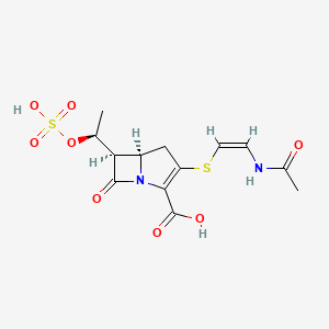 molecular formula C13H16N2O8S2 B570111 (5R,6R)-3-[(Z)-2-acetamidoethenyl]sulfanyl-7-oxo-6-[(1S)-1-sulfooxyethyl]-1-azabicyclo[3.2.0]hept-2-ene-2-carboxylic acid CAS No. 115730-78-4