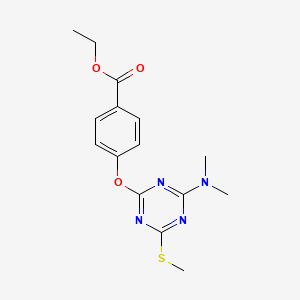 molecular formula C15H18N4O3S B5701846 ethyl 4-{[4-(dimethylamino)-6-(methylthio)-1,3,5-triazin-2-yl]oxy}benzoate 