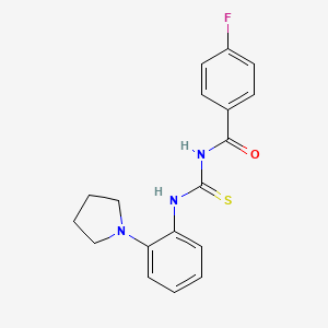 molecular formula C18H18FN3OS B5702098 4-fluoro-N-({[2-(1-pyrrolidinyl)phenyl]amino}carbonothioyl)benzamide 
