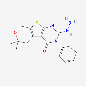 2-hydrazino-6,6-dimethyl-3-phenyl-3,5,6,8-tetrahydro-4H-pyrano[4',3':4,5]thieno[2,3-d]pyrimidin-4-one