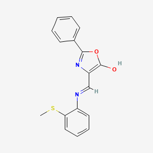 molecular formula C17H14N2O2S B5702335 4-({[2-(methylthio)phenyl]imino}methyl)-2-phenyl-1,3-oxazol-5-ol 