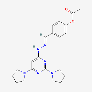 molecular formula C21H26N6O2 B5703069 4-[2-(2,6-di-1-pyrrolidinyl-4-pyrimidinyl)carbonohydrazonoyl]phenyl acetate 