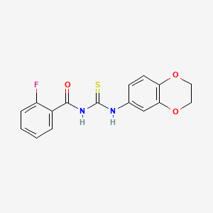 molecular formula C16H13FN2O3S B5703660 N-[(2,3-dihydro-1,4-benzodioxin-6-ylamino)carbonothioyl]-2-fluorobenzamide 