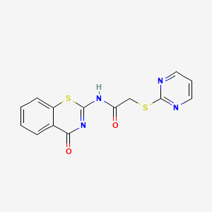 molecular formula C14H10N4O2S2 B5705330 N-(4-oxo-4H-1,3-benzothiazin-2-yl)-2-(2-pyrimidinylthio)acetamide 