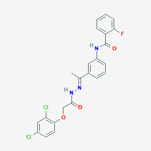molecular formula C23H18Cl2FN3O3 B5705384 N-(3-{N-[(2,4-dichlorophenoxy)acetyl]ethanehydrazonoyl}phenyl)-2-fluorobenzamide 