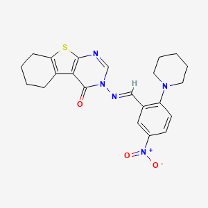 3-{[5-nitro-2-(1-piperidinyl)benzylidene]amino}-5,6,7,8-tetrahydro[1]benzothieno[2,3-d]pyrimidin-4(3H)-one