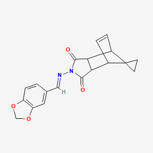 4'-[(1,3-benzodioxol-5-ylmethylene)amino]-4'-azaspiro[cyclopropane-1,10'-tricyclo[5.2.1.0~2,6~]decane]-8'-ene-3',5'-dione