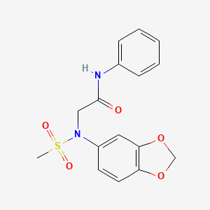 molecular formula C16H16N2O5S B5708019 N~2~-1,3-benzodioxol-5-yl-N~2~-(methylsulfonyl)-N~1~-phenylglycinamide 