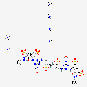 molecular formula C84H118N22O22S6 B570846 Hexakis(tetramethylammonium) 4,4'-vinylenebis((3-sulfonato-4,1-phenylene)imino(6-morpholin-4-yl-1,3,5-triazine-4,2-diyl)imino)bis(5-hydroxy-6-phenylazonaphthalene-2,7-disulfonate) CAS No. 124537-30-0