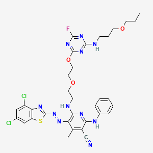 molecular formula C33H34Cl2FN11O3S B570878 2-[6-Anilino-5-cyano-2-[2-[2-[4-fluoro-6-(3-propoxypropylamino)-1,3,5-triazin-2-yloxy]ethoxy]ethylamino]-4-methyl-3-pyridylazo]-4,6-dichlorobenzothiazole CAS No. 114006-92-7