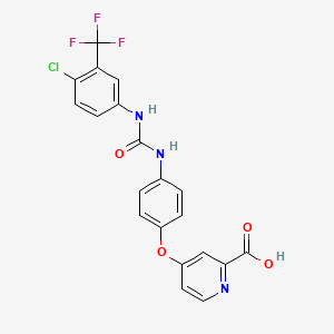 molecular formula C20H13ClF3N3O4 B570905 4-(4-((4-Chloro-3-(trifluoromethyl)phenyl)carbamoylamino)phenoxy)pyridine-2-carboxylic acid CAS No. 1012058-78-4