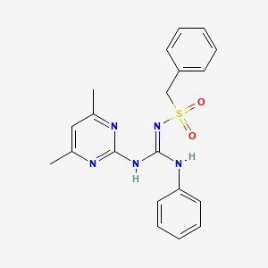 molecular formula C20H21N5O2S B5709050 N-{anilino[(4,6-dimethyl-2-pyrimidinyl)amino]methylene}-1-phenylmethanesulfonamide 