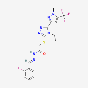 molecular formula C18H17F4N7OS B5710448 2-({4-ethyl-5-[1-methyl-5-(trifluoromethyl)-1H-pyrazol-3-yl]-4H-1,2,4-triazol-3-yl}thio)-N'-(2-fluorobenzylidene)acetohydrazide 