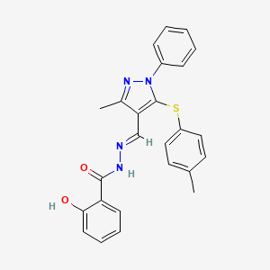 molecular formula C25H22N4O2S B5711360 2-hydroxy-N'-({3-methyl-5-[(4-methylphenyl)thio]-1-phenyl-1H-pyrazol-4-yl}methylene)benzohydrazide 