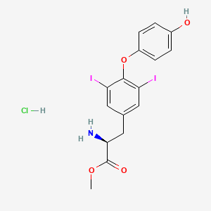 molecular formula C16H16ClI2NO4 B571184 L-Tyrosine, O-(4-hydroxyphenyl)-3,5-diiodo-, methyl ester, hydrochloride CAS No. 111149-73-6