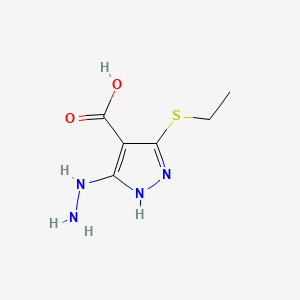 molecular formula C6H10N4O2S B571185 3-(Ethylsulfanyl)-5-hydrazinyl-1H-pyrazole-4-carboxylic acid CAS No. 117736-60-4