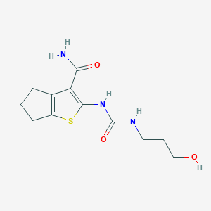 molecular formula C12H17N3O3S B5713112 2-({[(3-hydroxypropyl)amino]carbonyl}amino)-5,6-dihydro-4H-cyclopenta[b]thiophene-3-carboxamide 