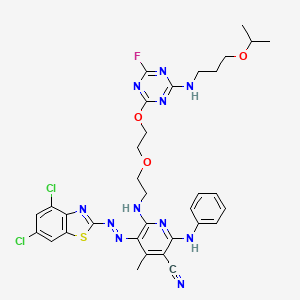 molecular formula C33H34Cl2FN11O3S B571366 2-[6-Anilino-5-cyano-2-[2-[2-[4-fluoro-6-(3-isopropoxypropylamino)-1,3,5-triazin-2-yloxy]ethoxy]ethylamino]-4-methyl-3-pyridylazo]-4,6-dichlorobenzothiazole CAS No. 114007-02-2
