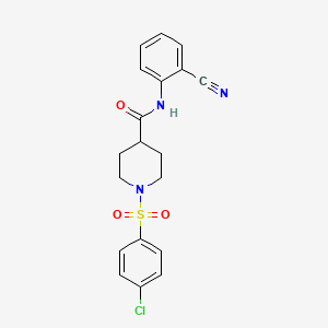 molecular formula C19H18ClN3O3S B5713698 1-[(4-chlorophenyl)sulfonyl]-N-(2-cyanophenyl)-4-piperidinecarboxamide 