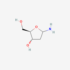 molecular formula C5H11NO3 B571398 (2R,3S)-5-Amino-2-(hydroxymethyl)tetrahydrofuran-3-ol CAS No. 122087-33-6