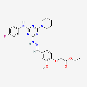 ethyl (4-{2-[4-[(4-fluorophenyl)amino]-6-(1-piperidinyl)-1,3,5-triazin-2-yl]carbonohydrazonoyl}-2-methoxyphenoxy)acetate