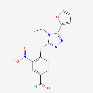 molecular formula C15H12N4O4S B5715468 4-{[4-ethyl-5-(2-furyl)-4H-1,2,4-triazol-3-yl]thio}-3-nitrobenzaldehyde 