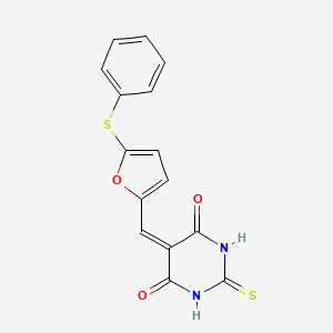 molecular formula C15H10N2O3S2 B5716542 5-{[5-(phenylthio)-2-furyl]methylene}-2-thioxodihydro-4,6(1H,5H)-pyrimidinedione 