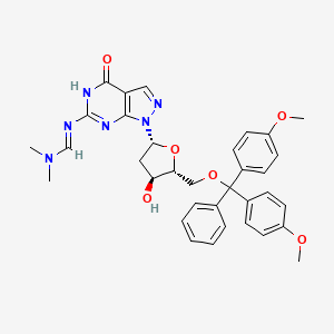 molecular formula C34H36N6O6 B571741 5'-O-Dimethoxytrityl-N2-(N,N-dimethylaminomethylene)-8-aza-7-deaza-2'-deoxyguanosine CAS No. 118907-74-7