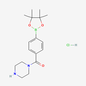 molecular formula C17H26BClN2O3 B571794 哌嗪-1-基(4-(4,4,5,5-四甲基-1,3,2-二氧杂硼环兰-2-基)苯基)甲酮盐酸盐 CAS No. 1256360-65-2