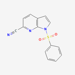 molecular formula C14H9N3O2S B571887 1-(Phenylsulfonyl)-1H-pyrrolo[2,3-b]pyridine-6-carbonitrile CAS No. 1227270-43-0