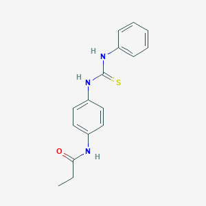 molecular formula C16H17N3OS B5719759 N-{4-[(anilinocarbonothioyl)amino]phenyl}propanamide 