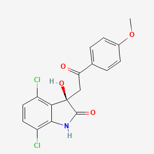 molecular formula C17H13Cl2NO4 B571993 (3R)-4,7-dichloro-3-hydroxy-3-[2-(4-methoxyphenyl)-2-oxoethyl]-1H-indol-2-one CAS No. 1261038-93-0