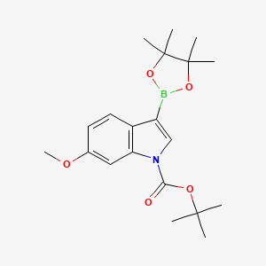 molecular formula C20H28BNO5 B572096 tert-Butyl 6-methoxy-3-(4,4,5,5-tetramethyl-1,3,2-dioxaborolan-2-yl)-1H-indole-1-carboxylate CAS No. 1256360-00-5