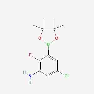 molecular formula C12H16BClFNO2 B572097 5-Chloro-2-fluoro-3-(4,4,5,5-tetramethyl-1,3,2-dioxaborolan-2-yl)aniline CAS No. 1269232-96-3