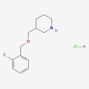 molecular formula C13H19ClFNO B572150 3-{[(2-Fluorobenzyl)oxy]methyl}piperidine hydrochloride CAS No. 1220017-23-1
