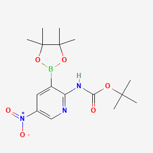 molecular formula C16H24BN3O6 B572158 tert-Butyl (5-nitro-3-(4,4,5,5-tetramethyl-1,3,2-dioxaborolan-2-yl)pyridin-2-yl)carbamate CAS No. 1309982-63-5