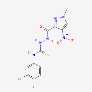 molecular formula C12H10ClFN6O3S B5721914 N-(3-chloro-4-fluorophenyl)-2-[(1-methyl-4-nitro-1H-pyrazol-3-yl)carbonyl]hydrazinecarbothioamide 