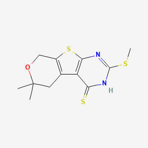 molecular formula C12H14N2OS3 B5722275 6,6-dimethyl-2-(methylthio)-5,8-dihydro-6H-pyrano[4',3':4,5]thieno[2,3-d]pyrimidine-4-thiol 